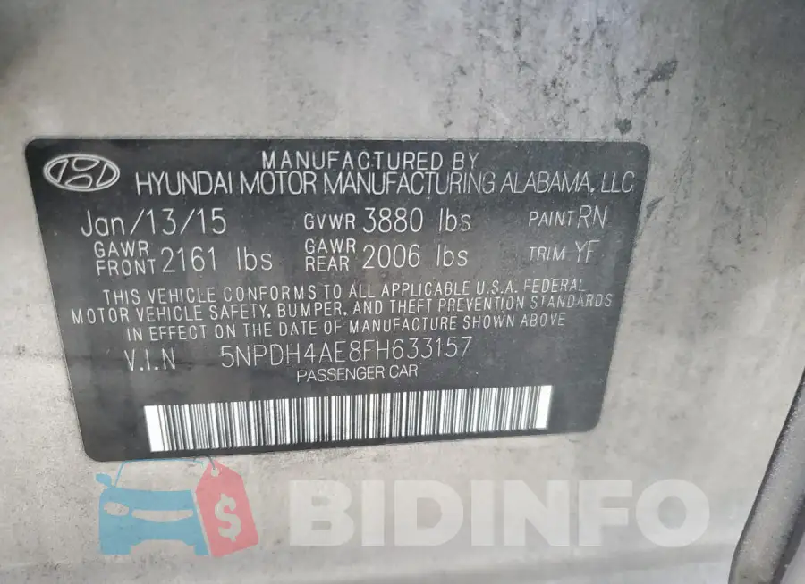 5NPDH4AE8FH633157 Photo# 12