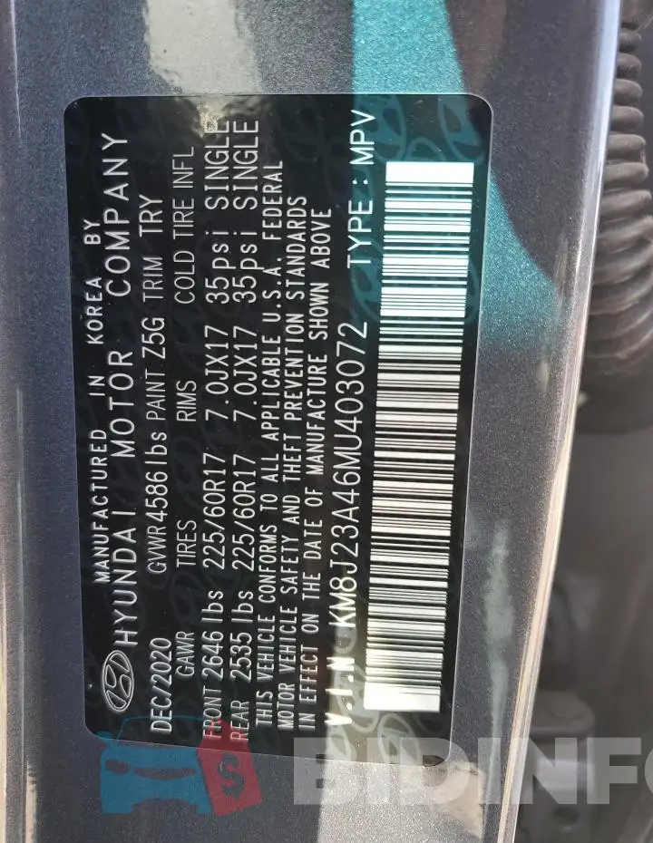 KM8J23A46MU403072 Photo# 13