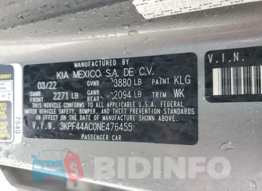 3KPF44AC0NE476455 Photo# 12