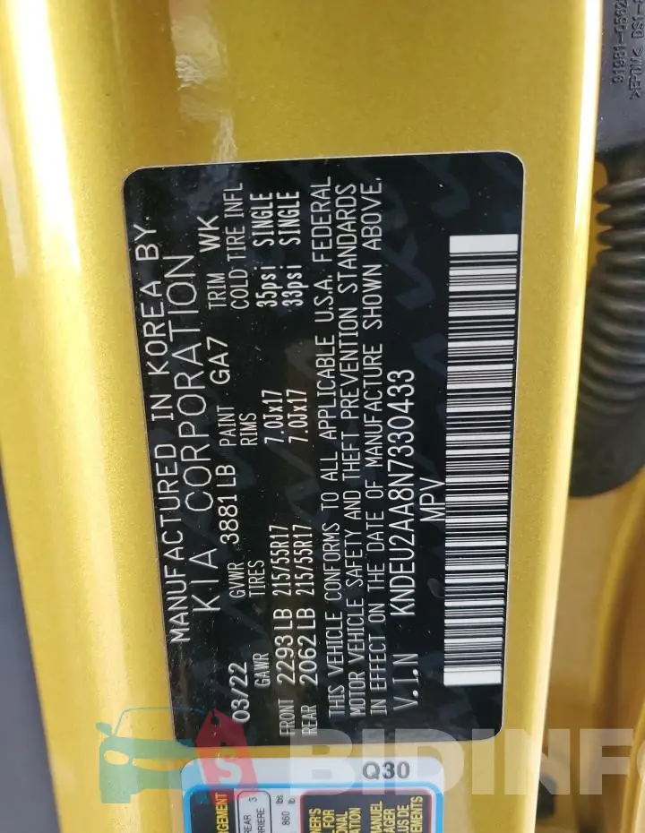 KNDEU2AA8N7330433 Photo# 13