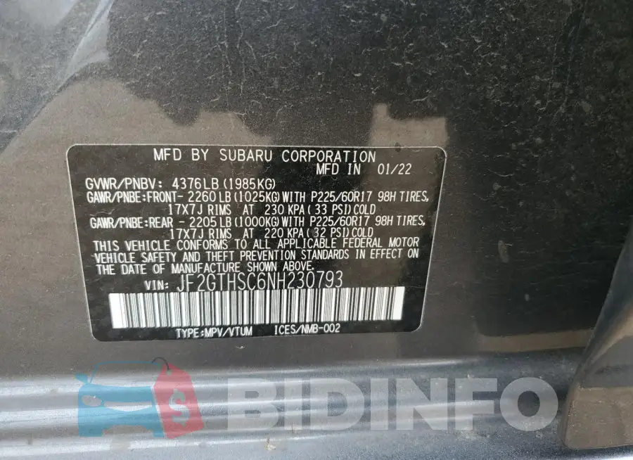 JF2GTHSC6NH230793 Photo# 12