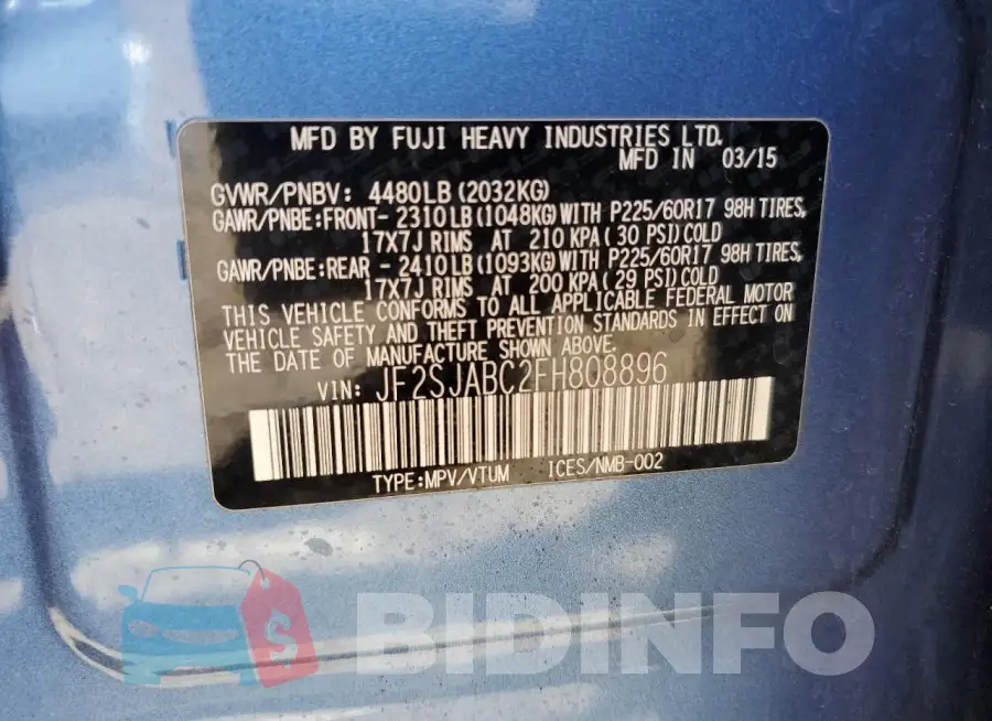 JF2SJABC2FH808896 Photo# 13