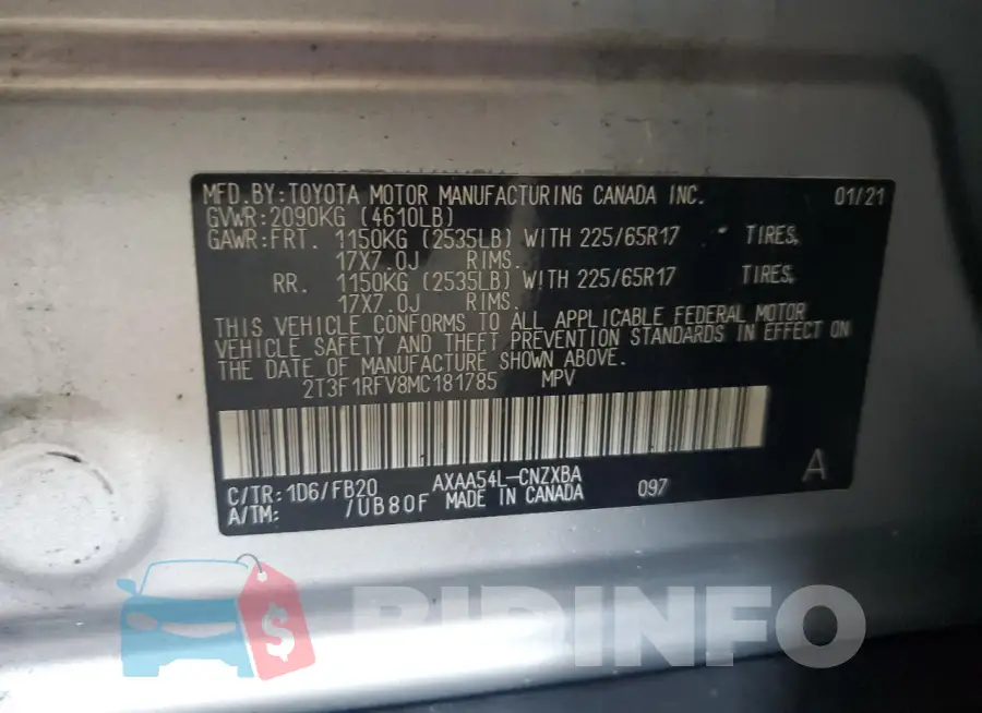 2T3F1RFV8MC181785 Photo# 13
