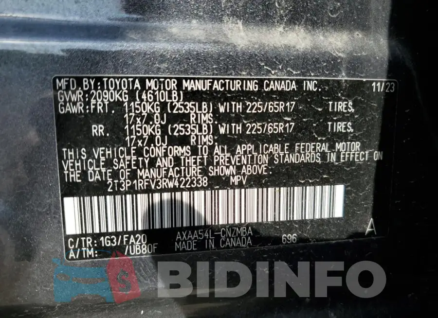 2T3P1RFV3RW422338 Photo# 12