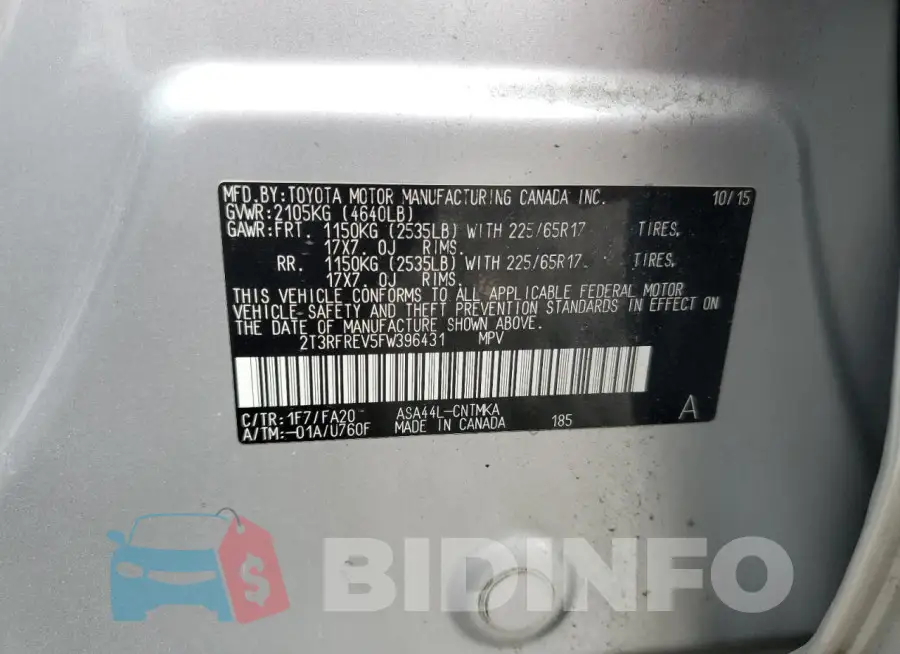 2T3RFREV5FW396431 Photo# 13
