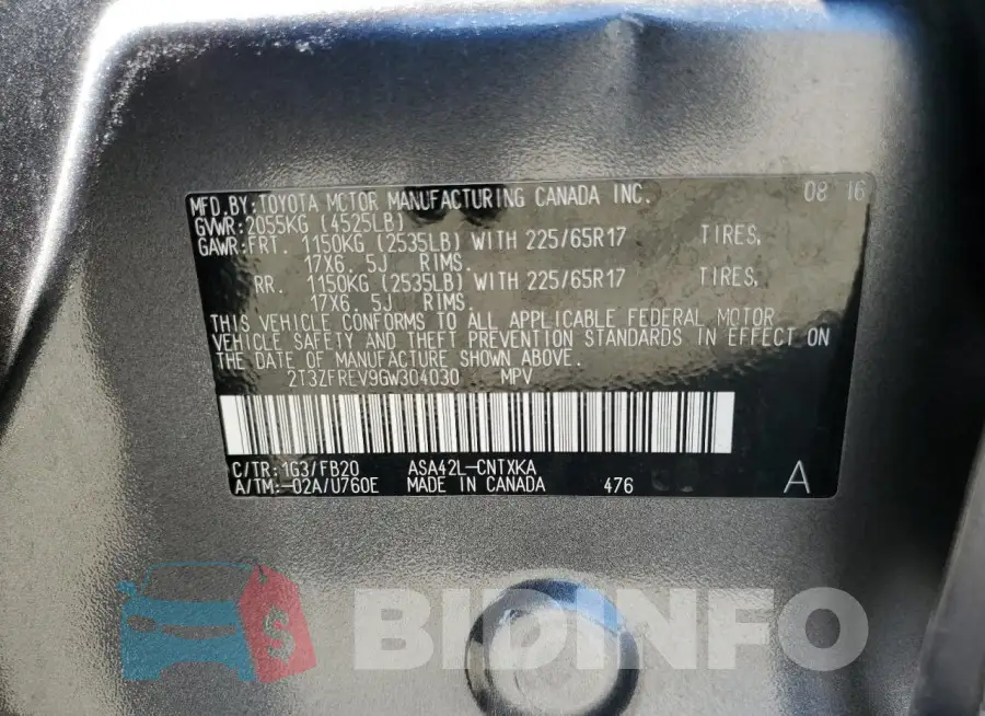 2T3ZFREV9GW304030 Photo# 14