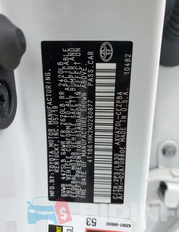 4T1B61HK2KU260877 Photo# 12