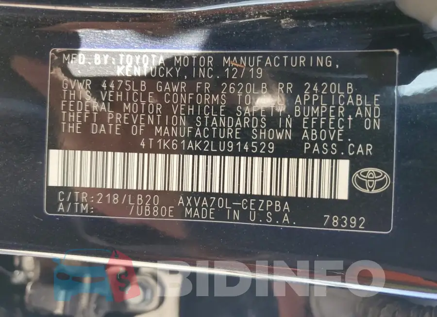 4T1K61AK2LU914529 Photo# 12