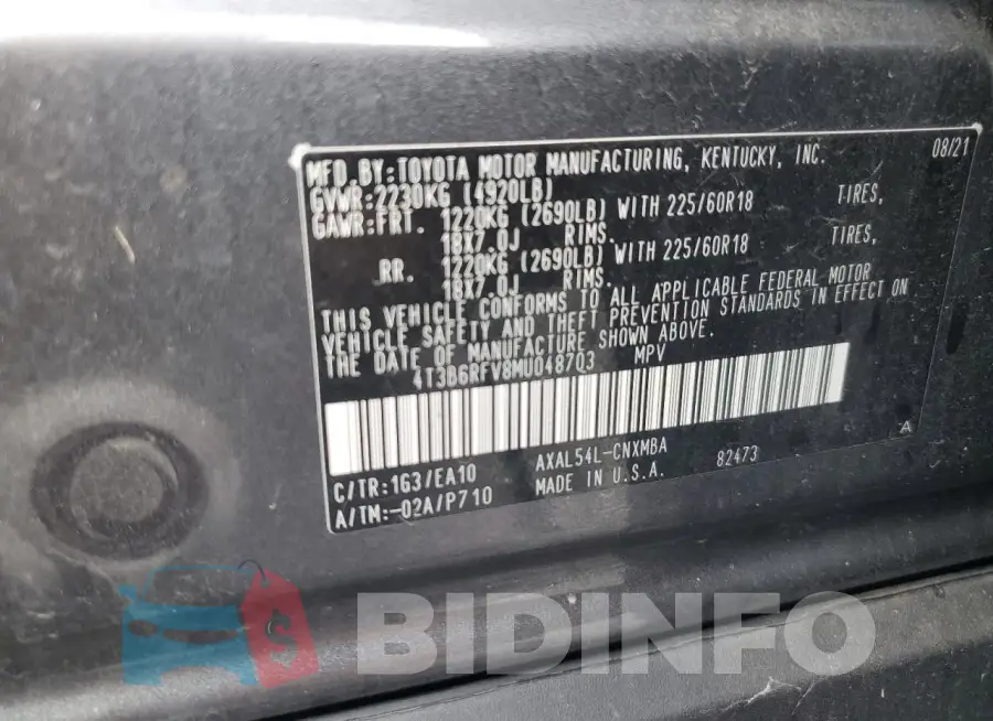 4T3B6RFV8MU048703 Photo# 13