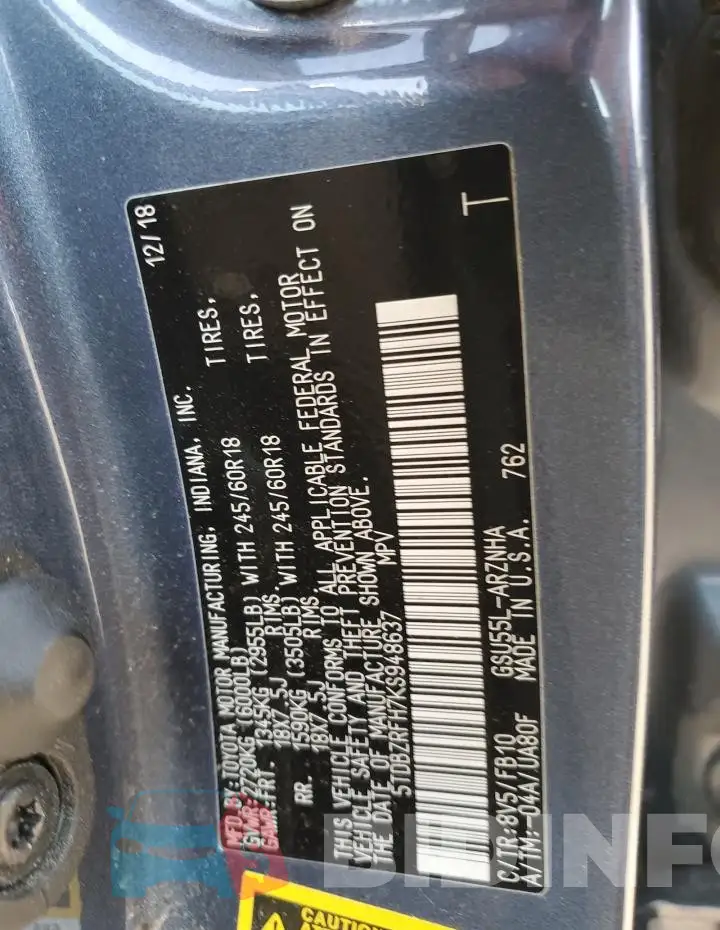 5TDBZRFH7KS948637 Photo# 13