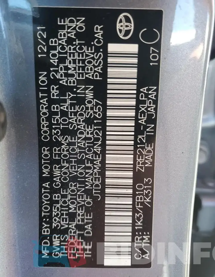 JTDEPMAE4NJ211657 Photo# 12