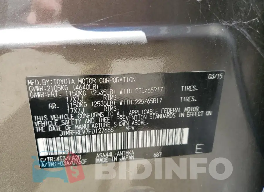 JTMRFREV7FD127666 Photo# 13