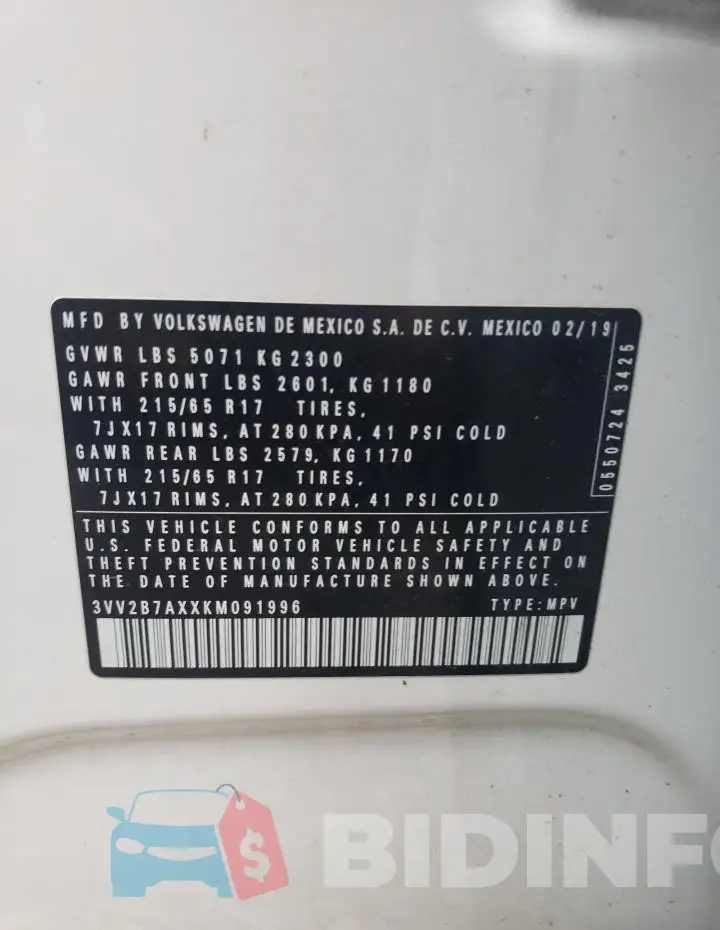 3VV2B7AXXKM091996 Photo# 13