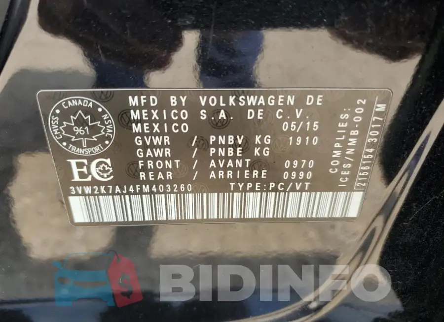 3VW2K7AJ4FM403260 Photo# 12