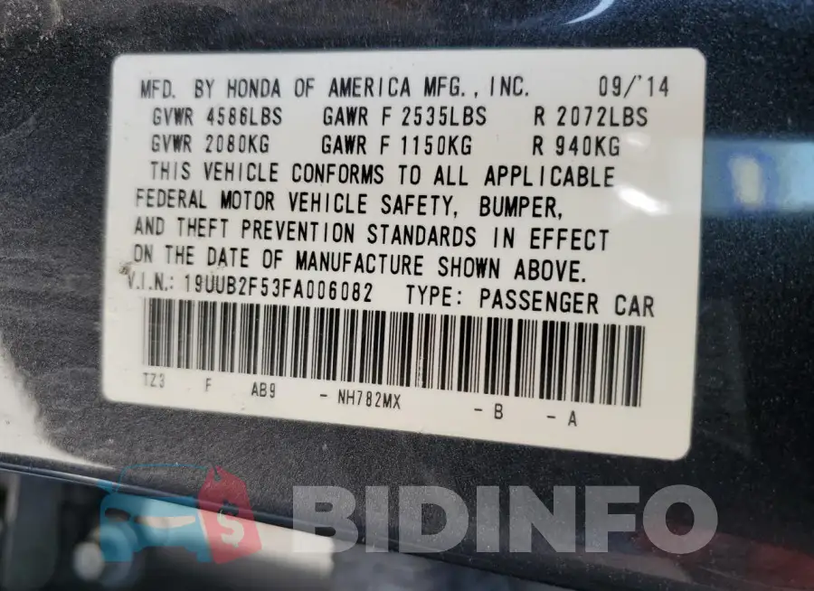 19UUB2F53FA006082 Photo# 12