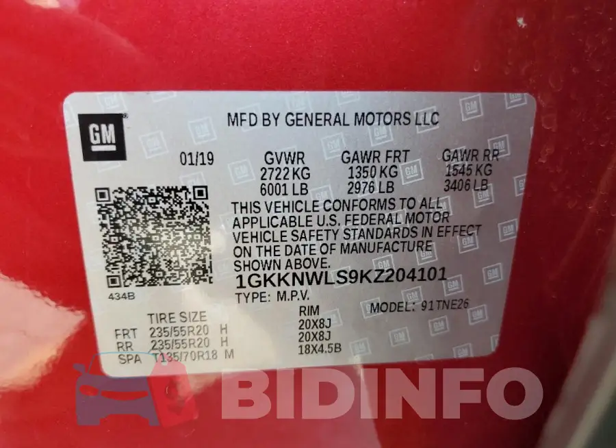 1GKKNWLS9KZ204101 Photo# 13