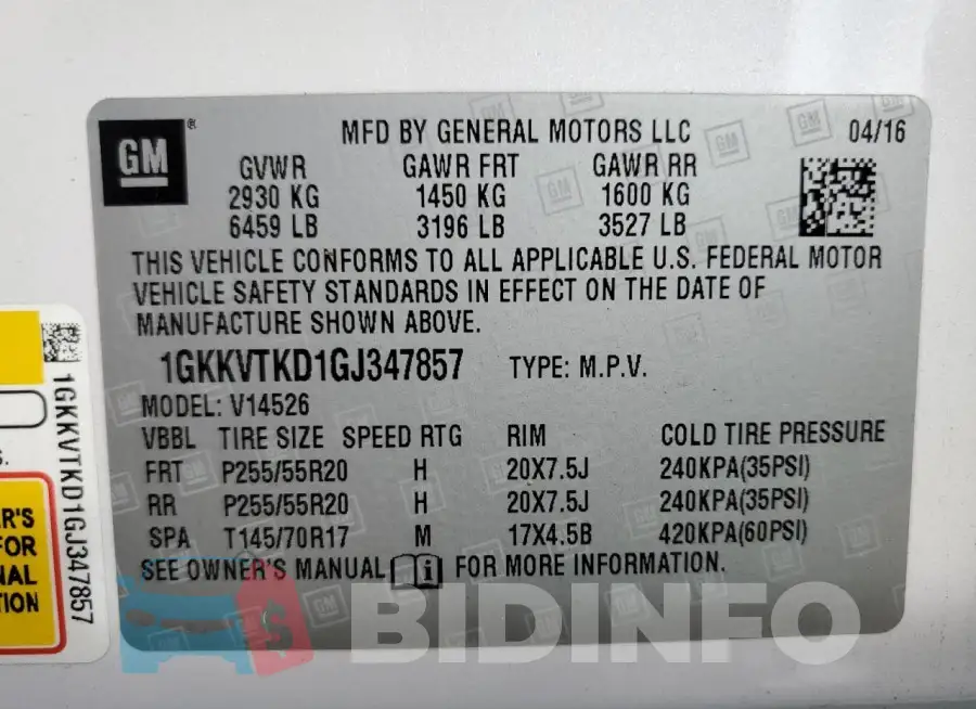 1GKKVTKD1GJ347857 Photo# 13