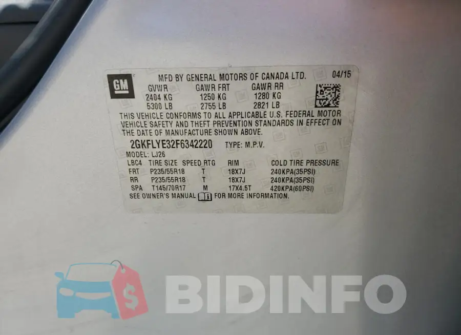 2GKFLYE32F6342220 Photo# 14