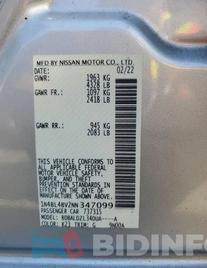 1N4BL4BV2NN347099 Photo# 13