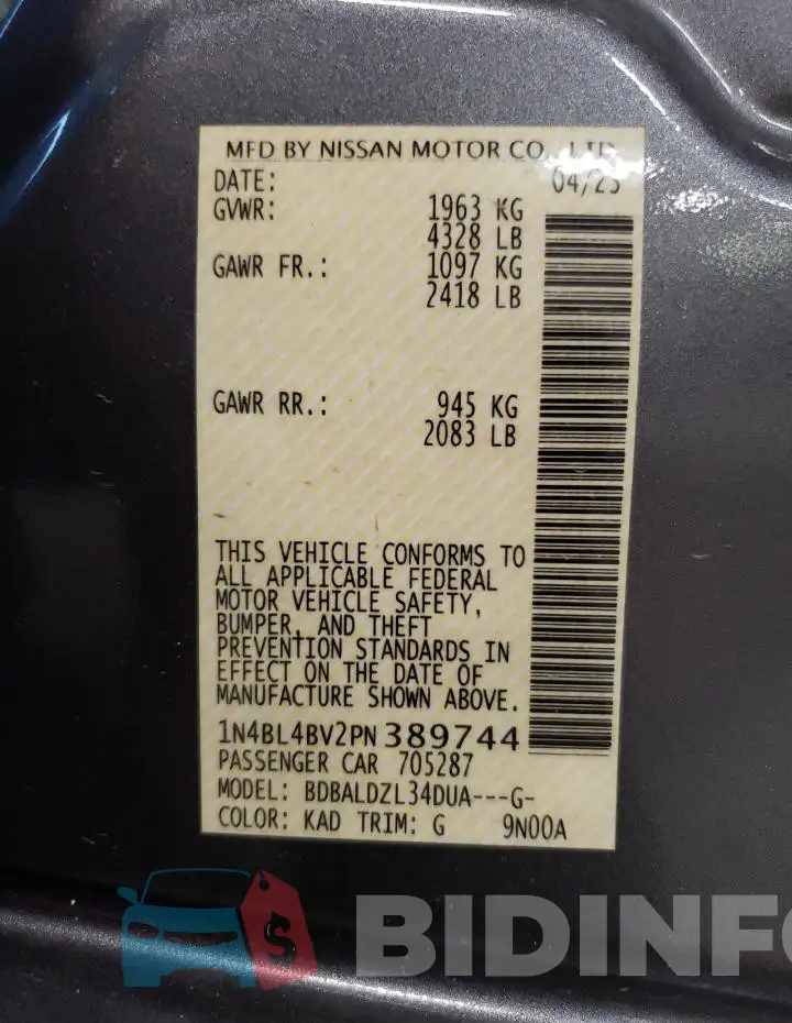 1N4BL4BV2PN389744 Photo# 13