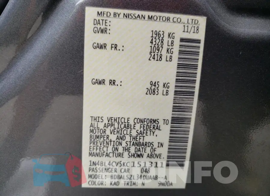 1N4BL4CV5KC151311 Photo# 13