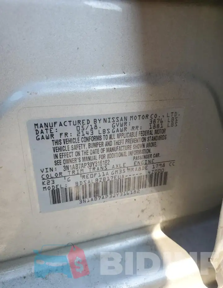 3N1AB7AP3JY316182 Photo# 12