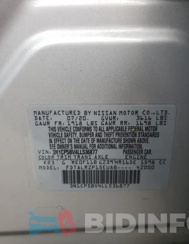3N1CP5BV4LL536877 Photo# 13