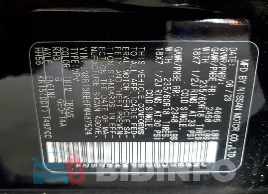 JN8BT3BB6PW487524 Photo# 14