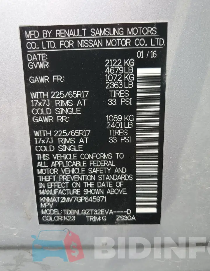 KNMAT2MV7GP645971 Photo# 14