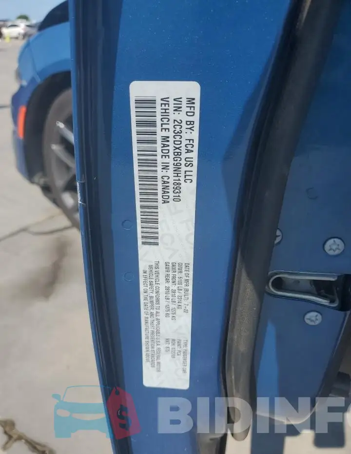 2C3CDXBG9NH189310 Photo# 12