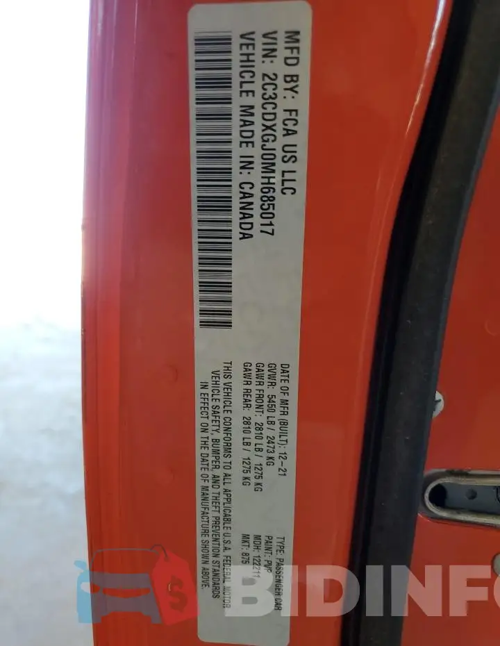 2C3CDXGJ0MH685017 Photo# 12