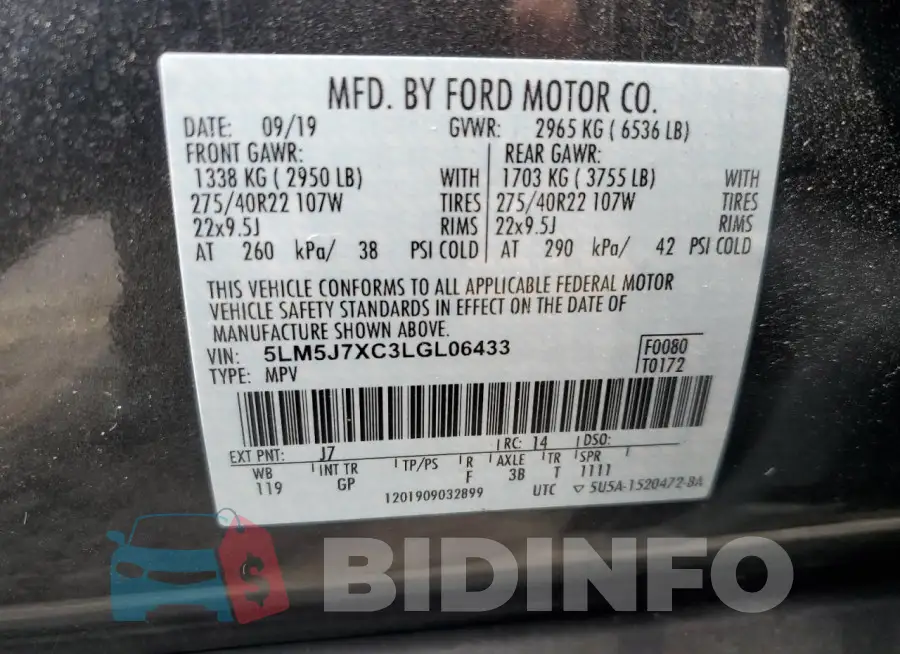 5LM5J7XC3LGL06433 Photo# 14