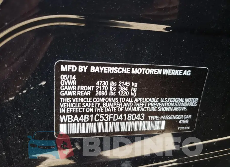WBA4B1C53FD418043 Photo# 12