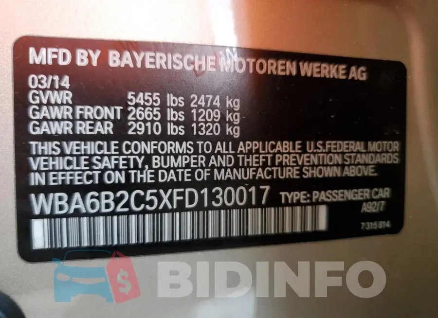 WBA6B2C5XFD130017 Photo# 12