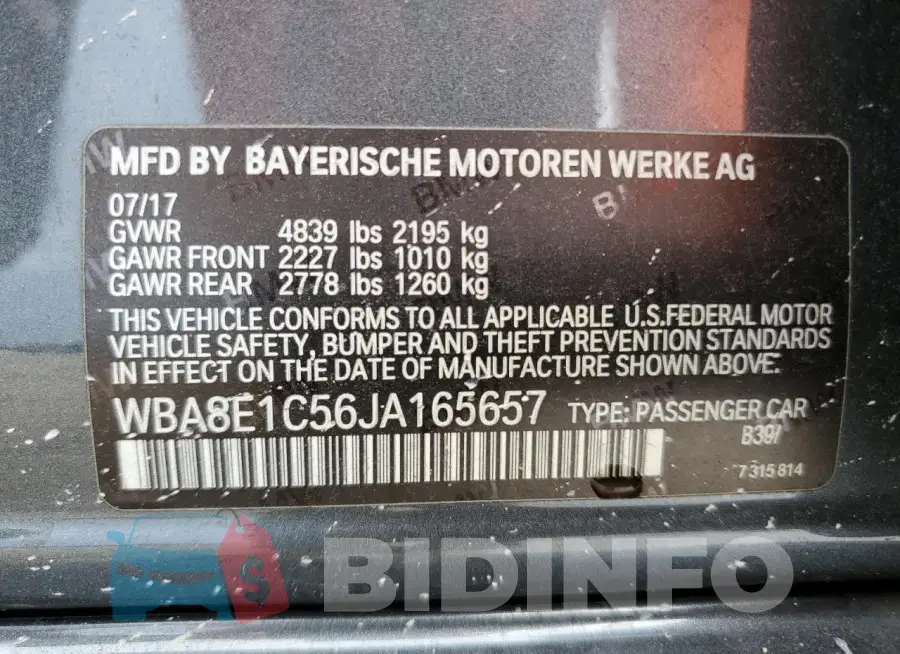 WBA8E1C56JA165657 Photo# 12