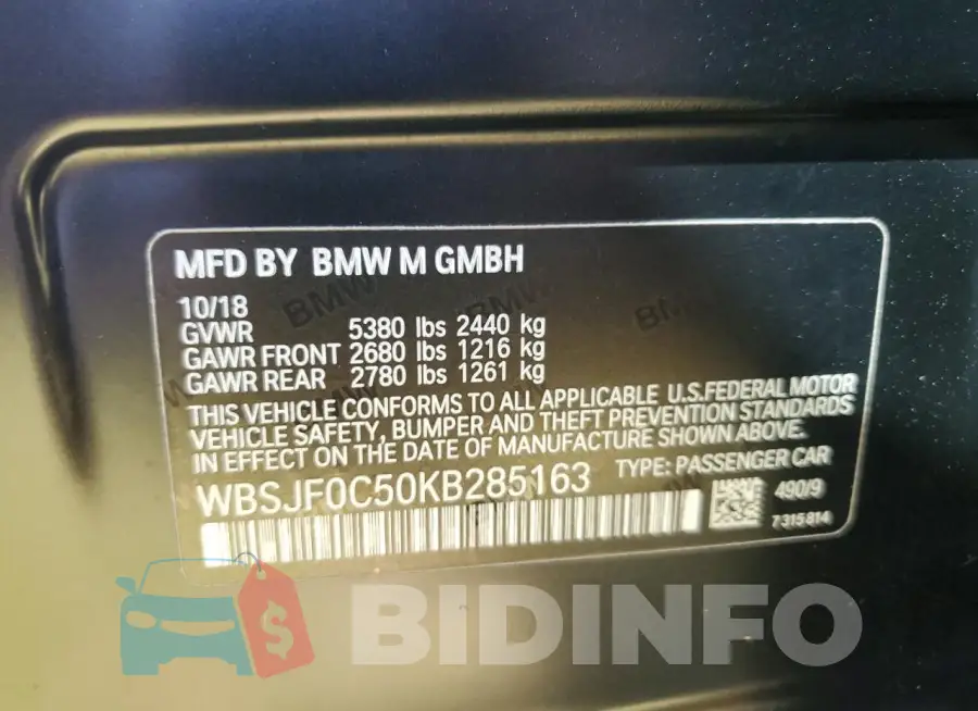 WBSJF0C50KB285163 Photo# 12