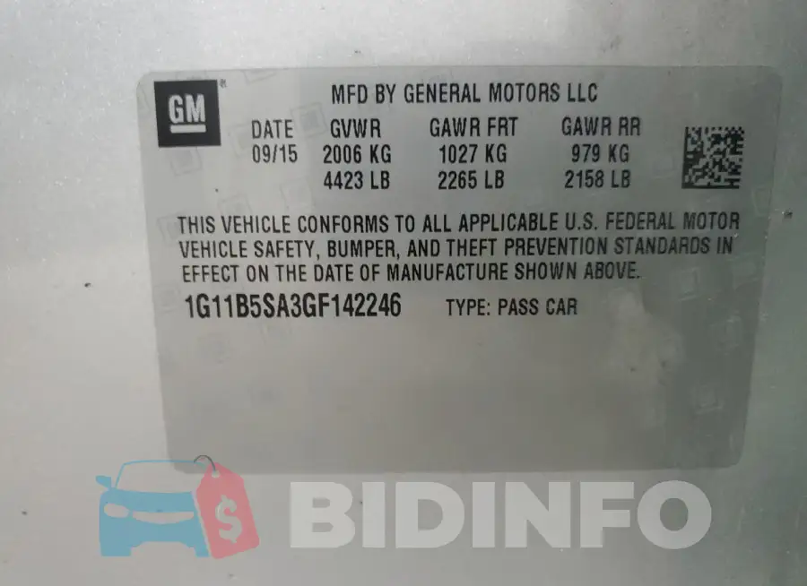 1G11B5SA3GF142246 Photo# 13
