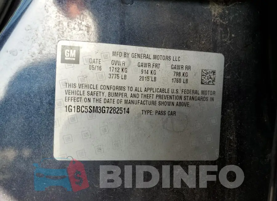 1G1BC5SM3G7282514 Photo# 13