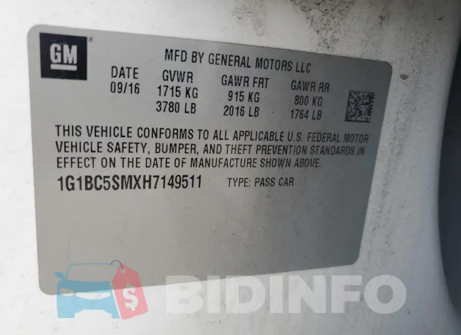 1G1BC5SMXH7149511 Photo# 12