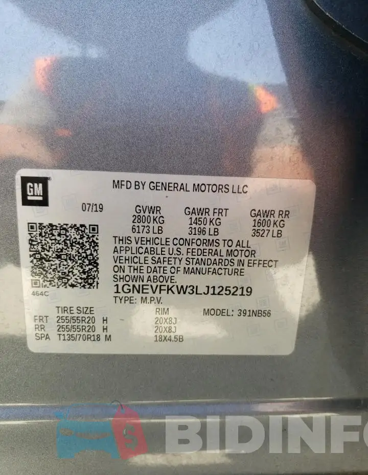 1GNEVFKW3LJ125219 Photo# 13