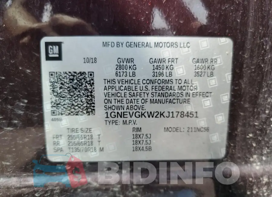 1GNEVGKW2KJ178451 Photo# 13