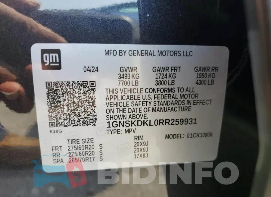 1GNSKDKL0RR259931 Photo# 14