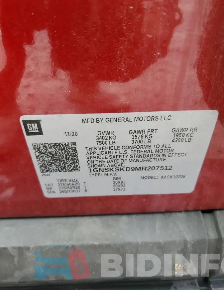 1GNSKSKD9MR207512 Photo# 13