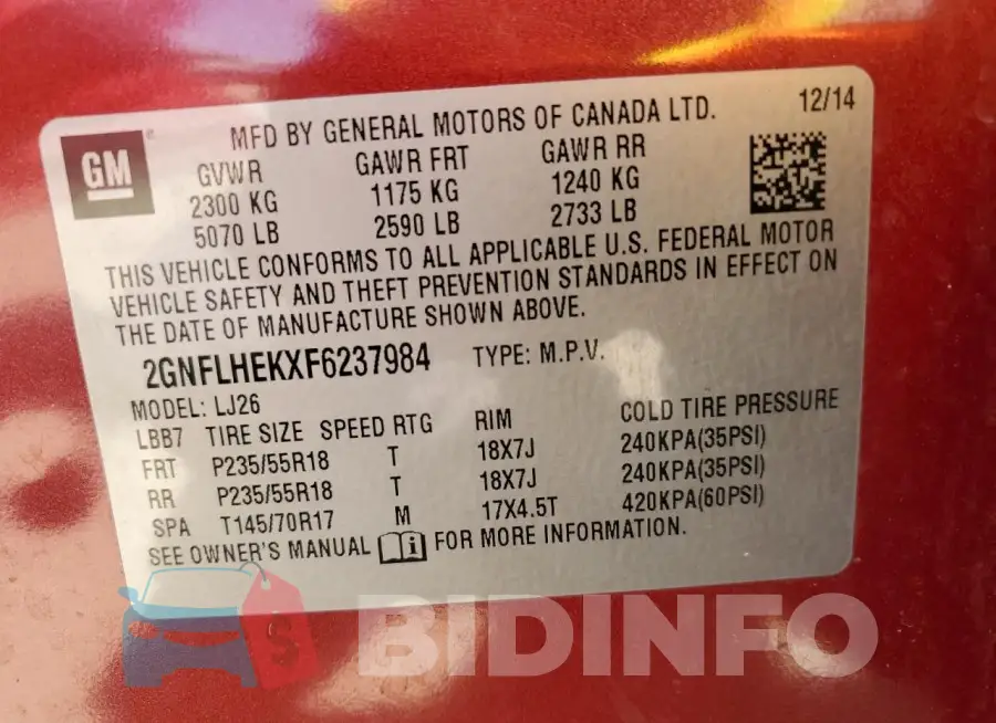 2GNFLHEKXF6237984 Photo# 13