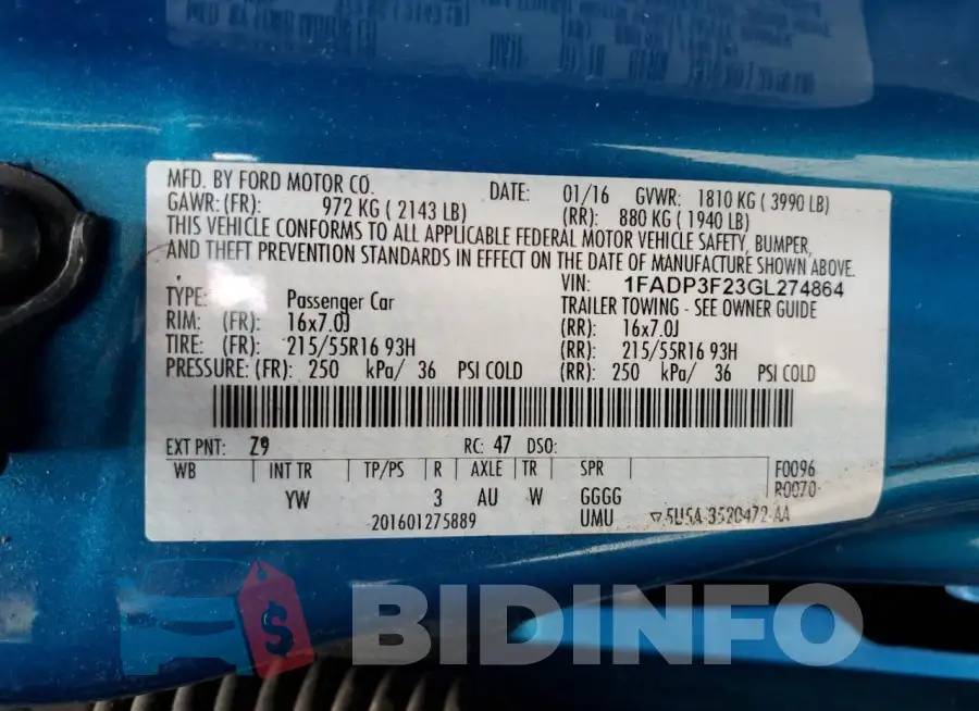 1FADP3F23GL274864 Photo# 12