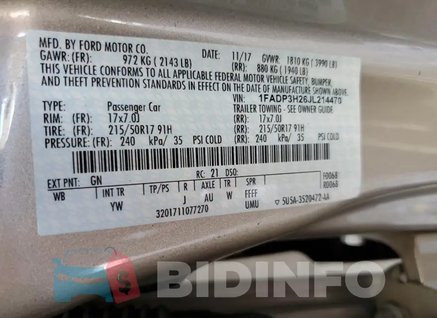 1FADP3H26JL214470 Photo# 12