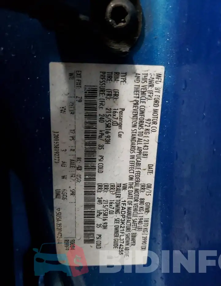 1FADP3K21FL374255 Photo# 13