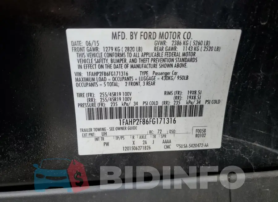 1FAHP2F86FG171316 Photo# 12