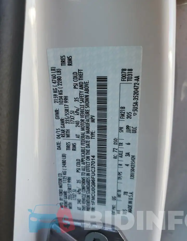 1FMCU0G96FUC37014 Photo# 12