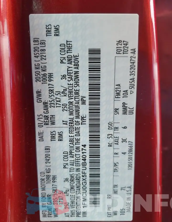 1FMCU0GX5FUB40174 Photo# 13